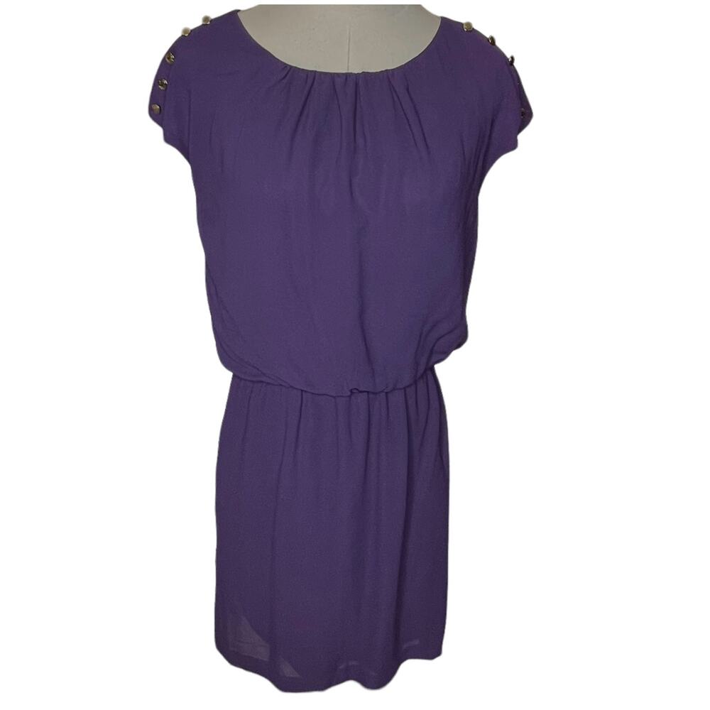 Guess Los Angeles Women’s Size 6 Blouson Dress Cap Sleeves Purple Plum Modest